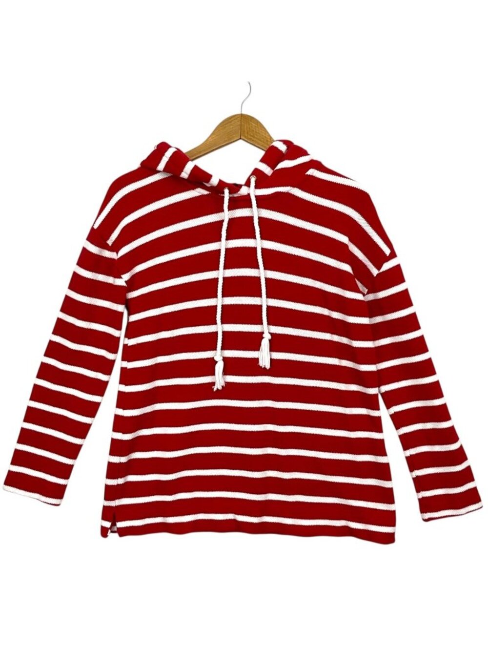 Talbots Beach Terry Hoodie Luna Womens Medium Red White Striped Cotton